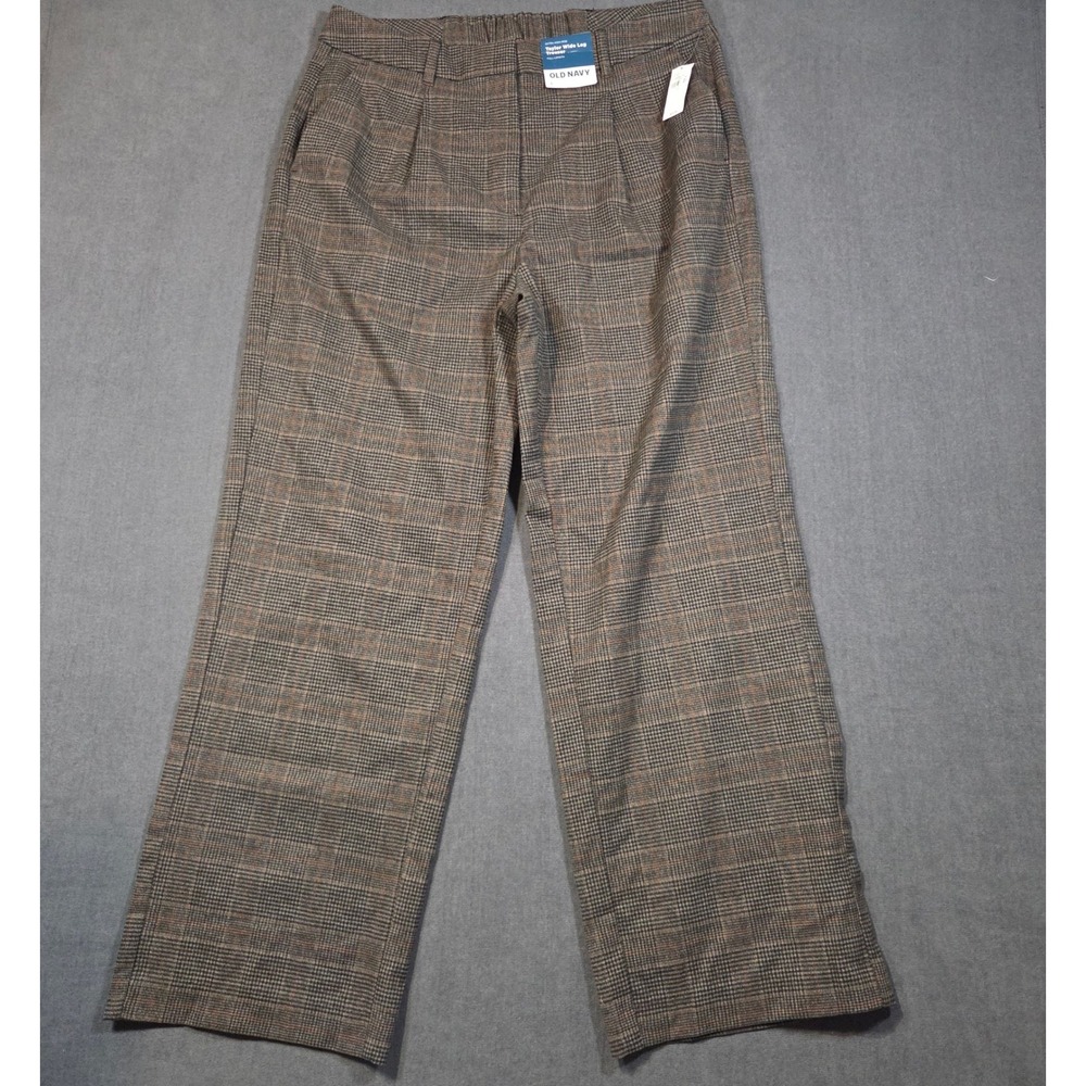 Old Navy Taylor Wide Leg Trouser Women Large Brown Plaid Extra High-Rise NWT